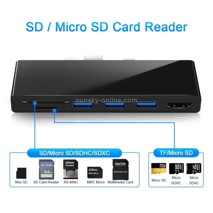ROCKETEK SK-S4H 3 x USB 3.0 + HDMI + Lector de tarjetas de memoria SD / TF HUB Adaptador HDMI 4K (Negro) - 5