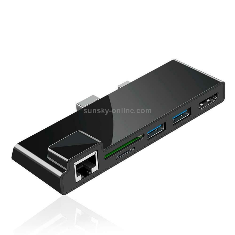 ROCKETEK SK-S5HL RJ45 + 2 x USB 3.0 + HDMI + Lector de tarjetas de memoria SD / TF HUB Adaptador HDMI 4K (Negro) - 1