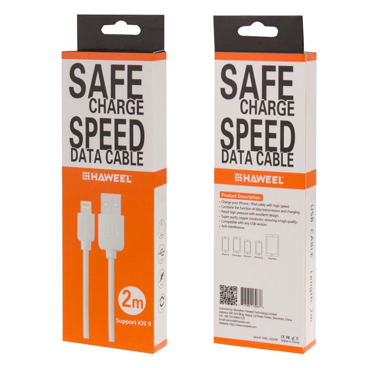 HAWEEL 2m High Speed 8 Pin to USB Sync and Charging Cable for iPhone, iPad(White) HAWEEL 2m High Speed 8 Pin to USB Sync and Charging Cable for iPhone, iPad(White)