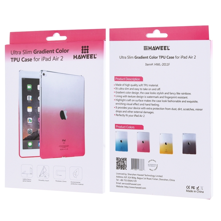 HAWEEL Slim Gradient Color Clear Soft TPU Protective Case for iPad Air 2(Pink) HAWEEL Slim Gradient Color Clear Soft TPU Protective Case for iPad Air 2(Pink)