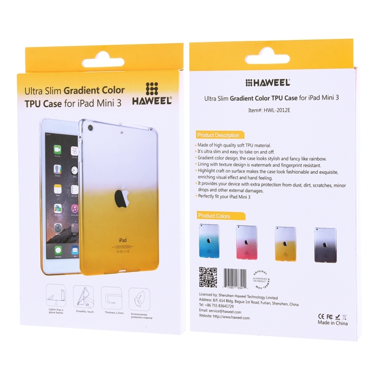HAWEEL for iPad mini 1 / 2 / 3 Slim Gradient Color Clear Soft TPU Case(Orange) HAWEEL for iPad mini 1 / 2 / 3 Slim Gradient Color Clear Soft TPU Case(Orange)