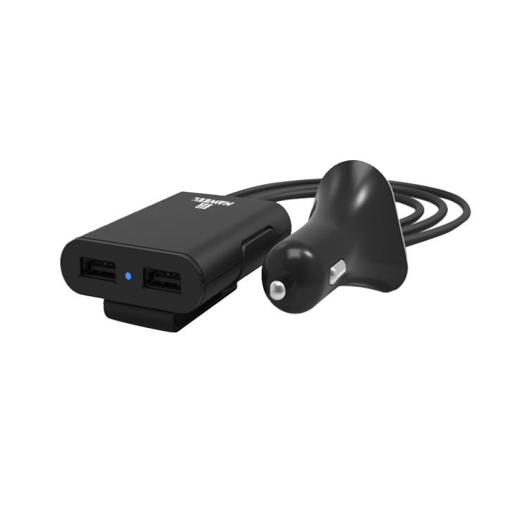 [US Warehouse] HAWEEL 1.8m 9.6A Max 4 Ports USB Passenger Car Charger with Extending USB HUB for Front & Back Seat Charging