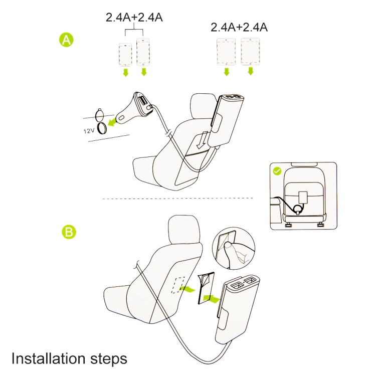 [US Warehouse] HAWEEL 1.8m 9.6A Max 4 Ports USB Passenger Car Charger with Extending USB HUB for Front & Back Seat Charging