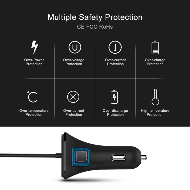 [US Warehouse] HAWEEL 1.8m 9.6A Max 4 Ports USB Passenger Car Charger with Extending USB HUB for Front & Back Seat Charging