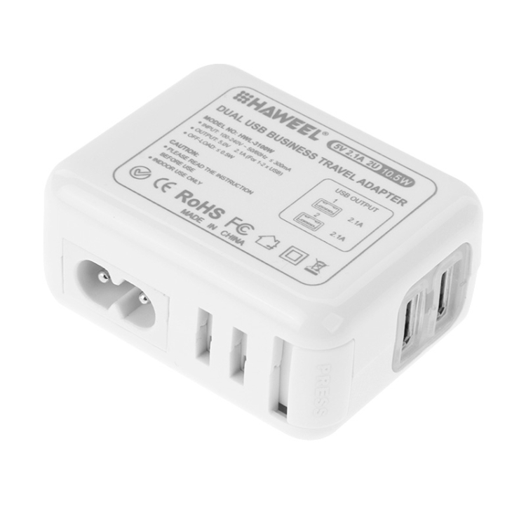 [UK Warehouse] HAWEEL 2 Ports USB 5V 2.1A Wall Charger Set with Removable International UK + EU + US + AU Plug