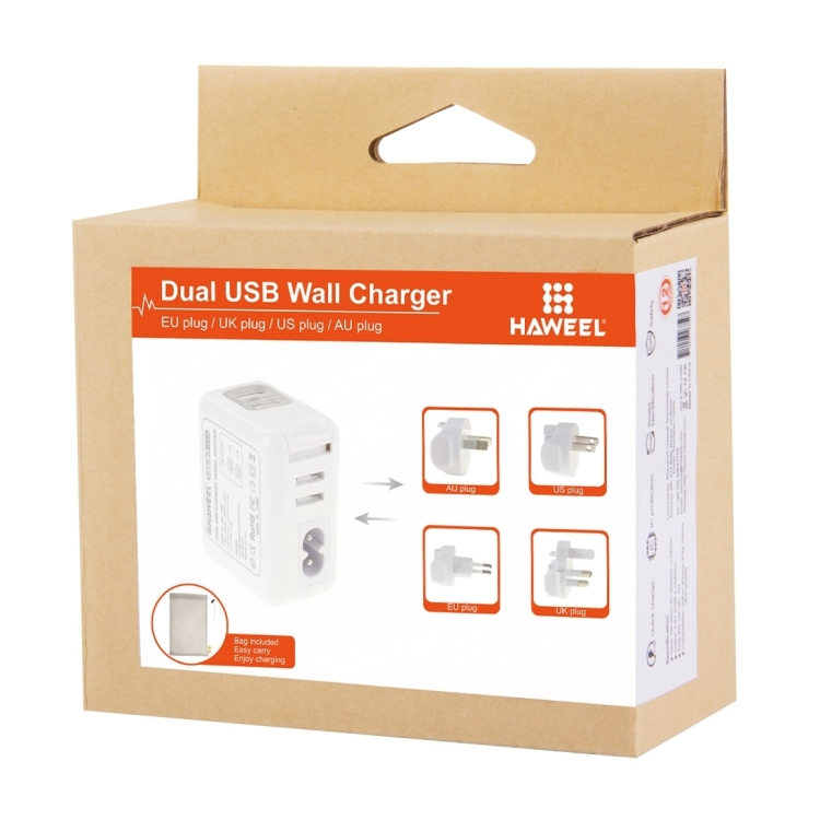 [UK Warehouse] HAWEEL 2 Ports USB 5V 2.1A Wall Charger Set with Removable International UK + EU + US + AU Plug