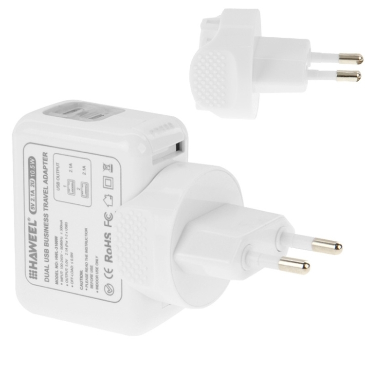 [UK Warehouse] HAWEEL 2 Ports USB 5V 2.1A Wall Charger Set with Removable International UK + EU + US + AU Plug