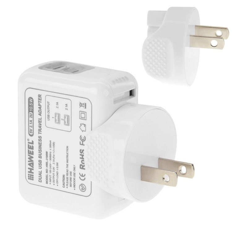 [UK Warehouse] HAWEEL 2 Ports USB 5V 2.1A Wall Charger Set with Removable International UK + EU + US + AU Plug
