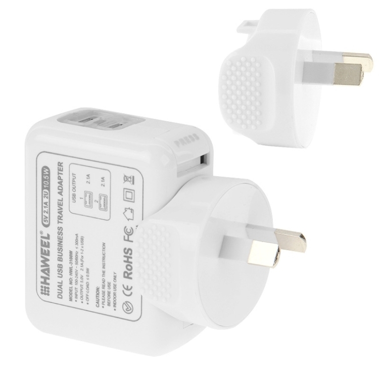 [UK Warehouse] HAWEEL 2 Ports USB 5V 2.1A Wall Charger Set with Removable International UK + EU + US + AU Plug
