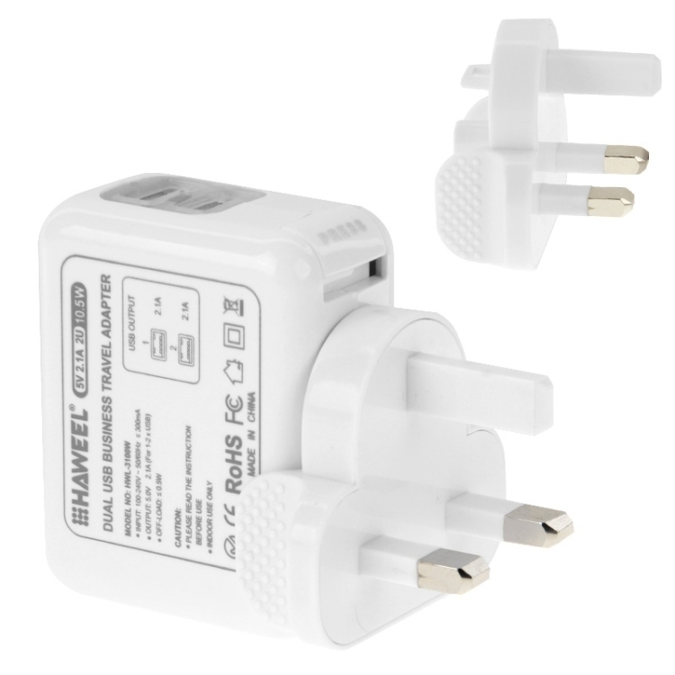 [UK Warehouse] HAWEEL 2 Ports USB 5V 2.1A Wall Charger Set with Removable International UK + EU + US + AU Plug