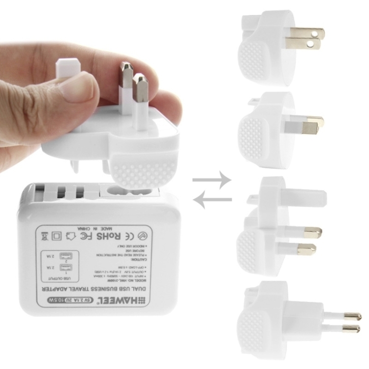 [UK Warehouse] HAWEEL 2 Ports USB 5V 2.1A Wall Charger Set with Removable International UK + EU + US + AU Plug