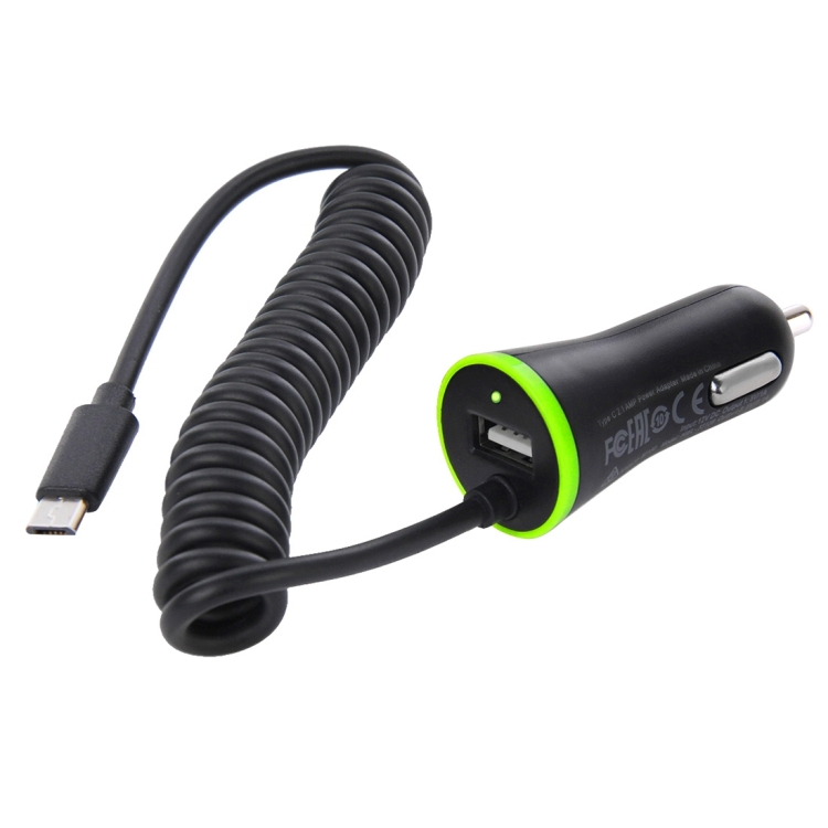 [UAE Warehouse] HAWEEL 5V 2.1A Micro USB Car Charger with Spring Cable, Length: 25cm-120cm