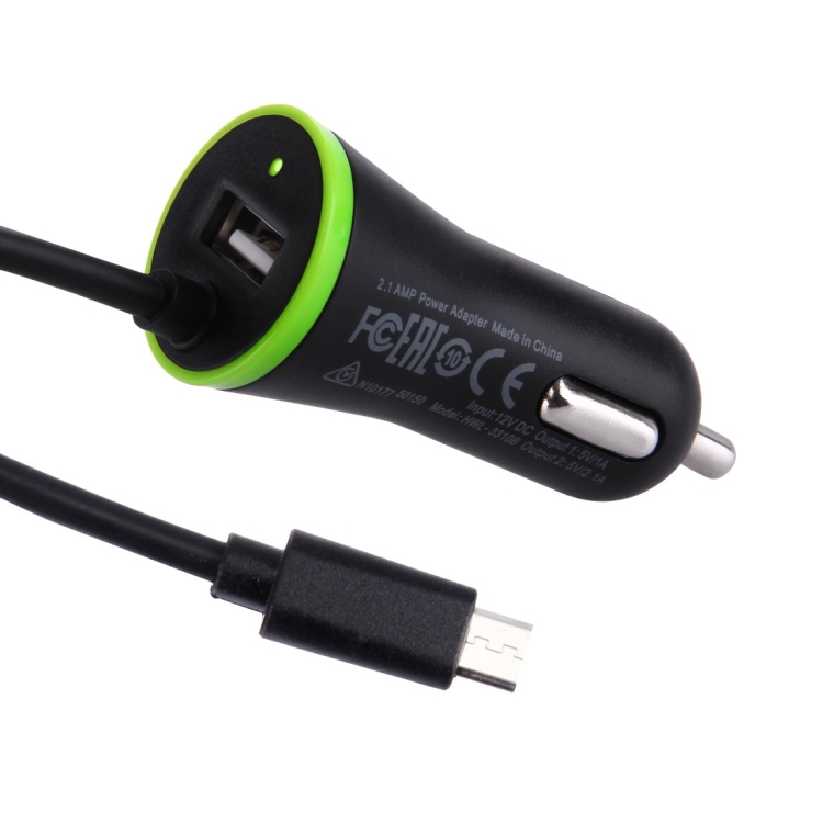 [UAE Warehouse] HAWEEL 5V 2.1A Micro USB Car Charger with Spring Cable, Length: 25cm-120cm