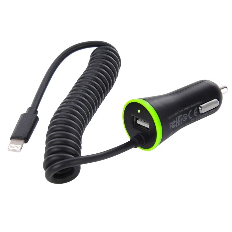 [US Warehouse] HAWEEL 5V 2.1A 8 pin USB Car Charger with Spring Cable, Length: 25cm-120cm