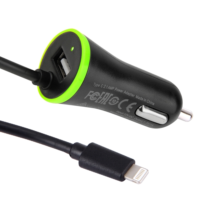 [US Warehouse] HAWEEL 5V 2.1A 8 pin USB Car Charger with Spring Cable, Length: 25cm-120cm