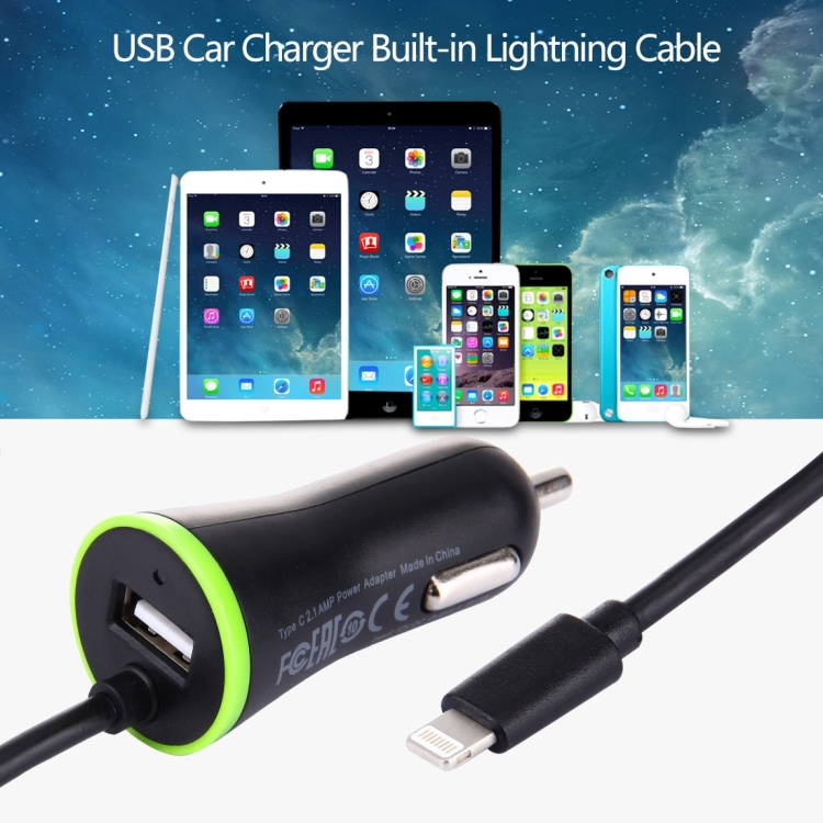 [US Warehouse] HAWEEL 5V 2.1A 8 pin USB Car Charger with Spring Cable, Length: 25cm-120cm