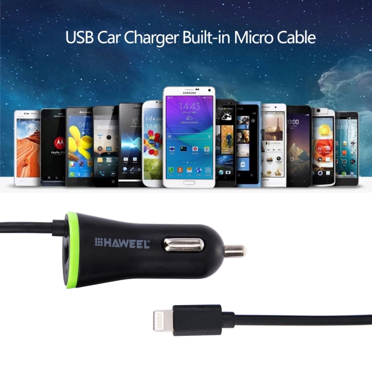 HAWEEL 5V 2.1A 8 pin USB Car Charger with Spring Cable, Length: 25cm-120cm HAWEEL 5V 2.1A 8 pin USB Car Charger with Spring Cable, Length: 25cm-120cm