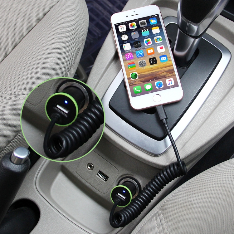 HAWEEL 5V 2.1A 8 pin USB Car Charger with Spring Cable, Length: 25cm-120cm HAWEEL 5V 2.1A 8 pin USB Car Charger with Spring Cable, Length: 25cm-120cm