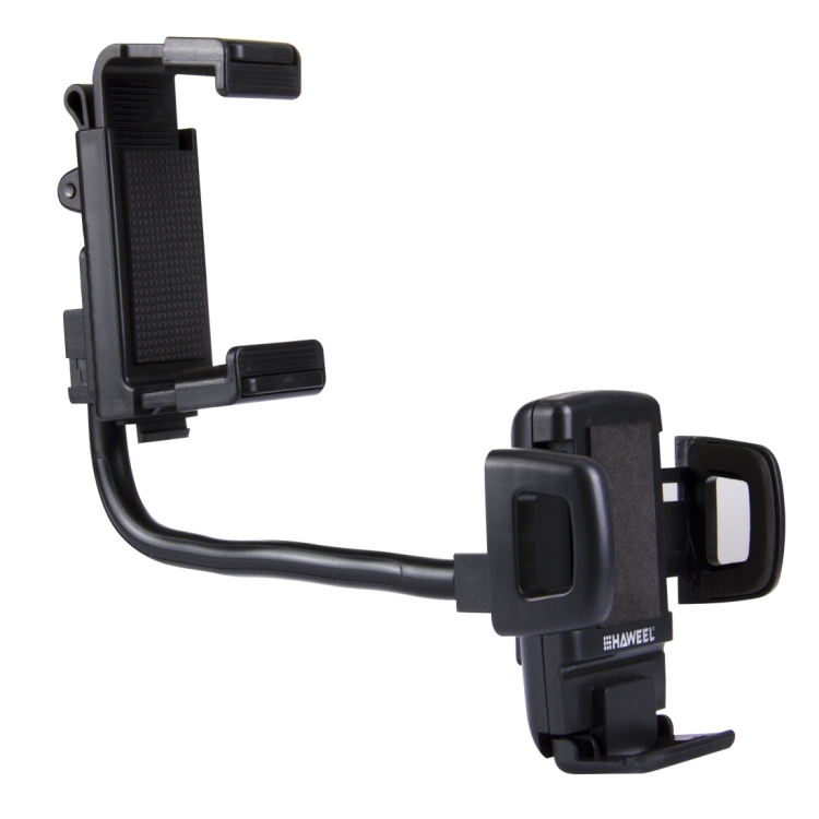[UAE Warehouse] HAWEEL 2 in 1 Universal Car Rear View Mirror Stand Mobile Phone Mount Holder, Clamp Size: 40mm-80mm