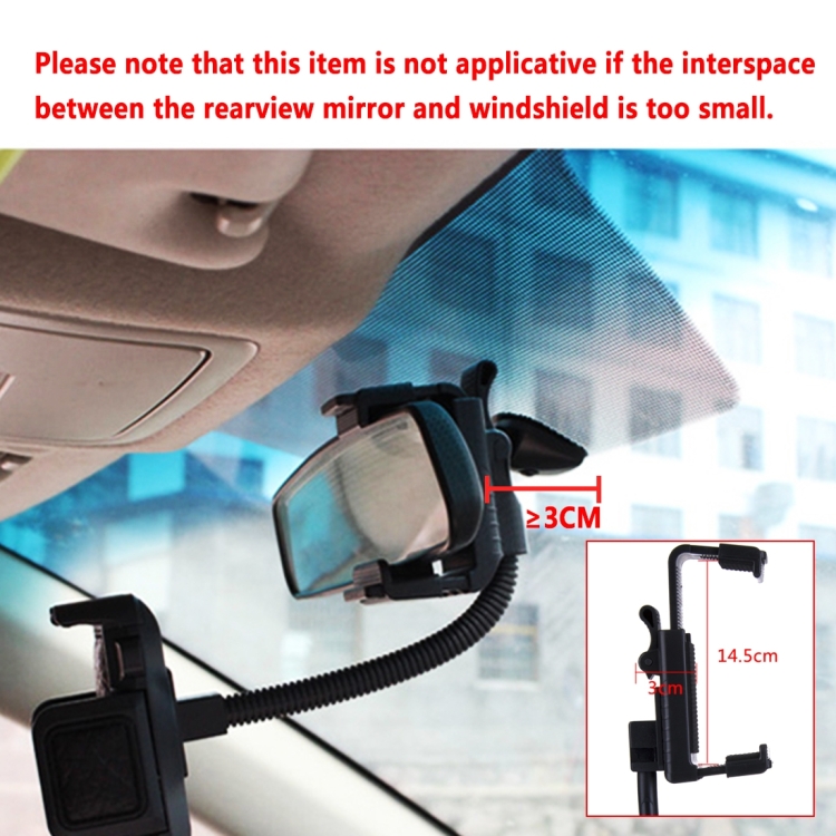[UAE Warehouse] HAWEEL 2 in 1 Universal Car Rear View Mirror Stand Mobile Phone Mount Holder, Clamp Size: 40mm-80mm