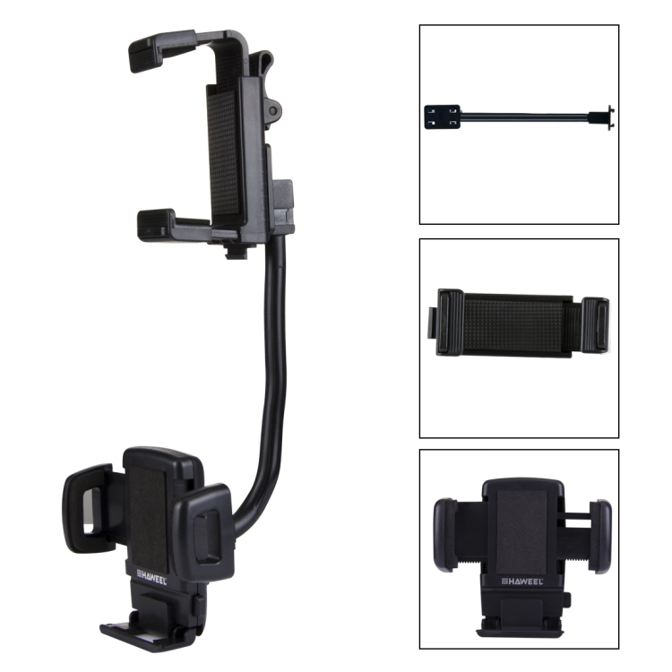 [UAE Warehouse] HAWEEL 2 in 1 Universal Car Rear View Mirror Stand Mobile Phone Mount Holder, Clamp Size: 40mm-80mm