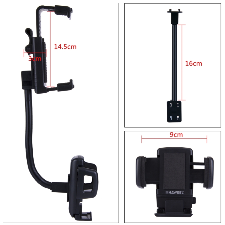 [UAE Warehouse] HAWEEL 2 in 1 Universal Car Rear View Mirror Stand Mobile Phone Mount Holder, Clamp Size: 40mm-80mm
