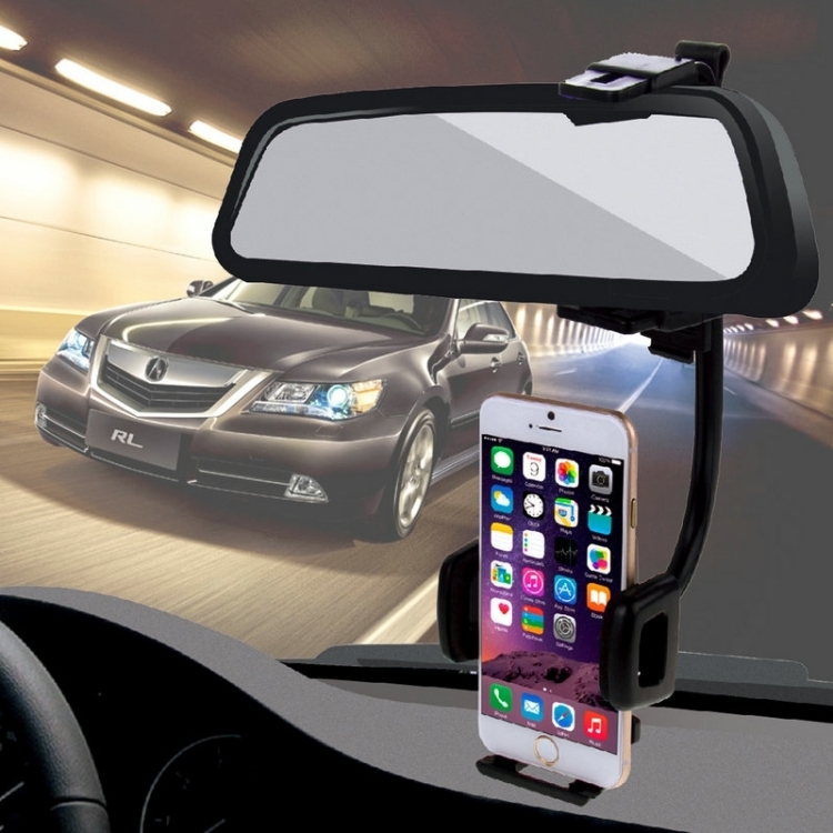 [UAE Warehouse] HAWEEL 2 in 1 Universal Car Rear View Mirror Stand Mobile Phone Mount Holder, Clamp Size: 40mm-80mm