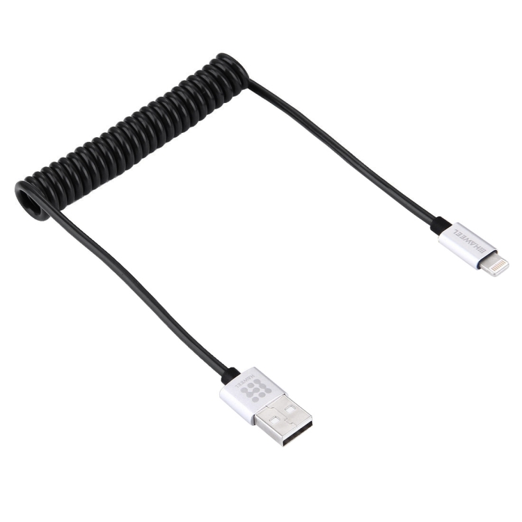 HAWEEL 2A 8 Pin to USB 2.0 Retractable Coiled Data Sync Charging Cable, Stretch Length: 30cm-100cm HAWEEL 2A 8 Pin to USB 2.0 Retractable Coiled Data Sync Charging Cable, Stretch Length: 30cm-100cm