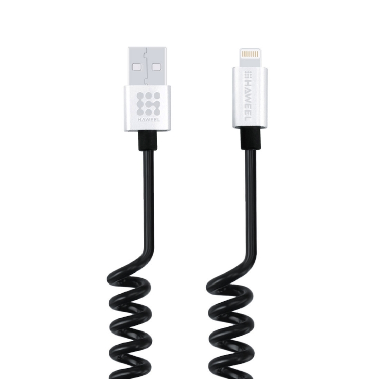 HAWEEL 2A 8 Pin to USB 2.0 Retractable Coiled Data Sync Charging Cable, Stretch Length: 30cm-100cm HAWEEL 2A 8 Pin to USB 2.0 Retractable Coiled Data Sync Charging Cable, Stretch Length: 30cm-100cm