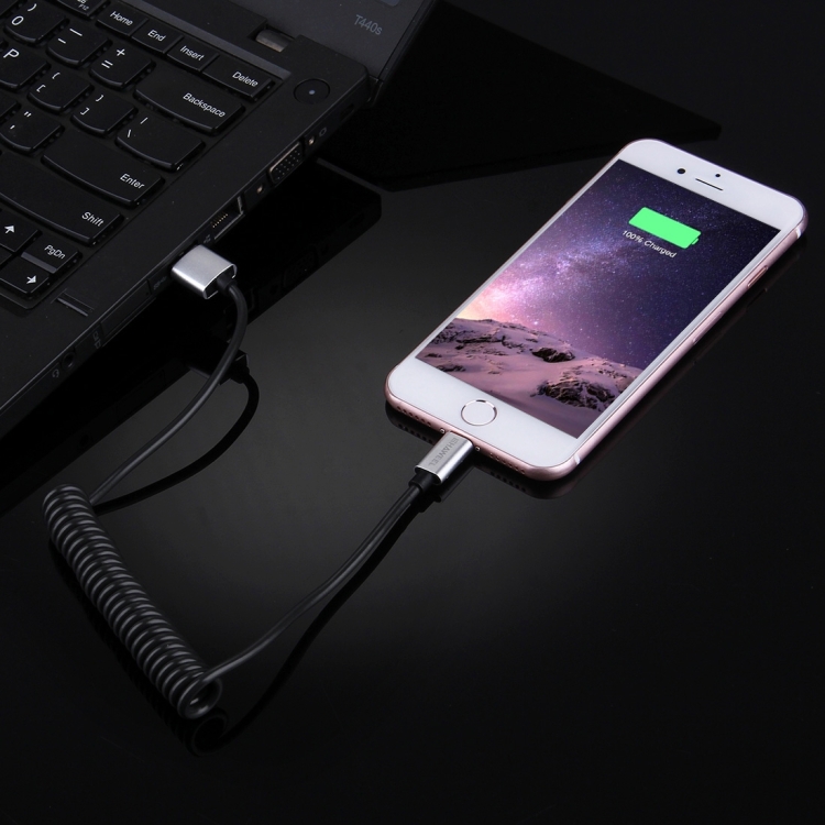 HAWEEL 2A 8 Pin to USB 2.0 Retractable Coiled Data Sync Charging Cable, Stretch Length: 30cm-100cm HAWEEL 2A 8 Pin to USB 2.0 Retractable Coiled Data Sync Charging Cable, Stretch Length: 30cm-100cm