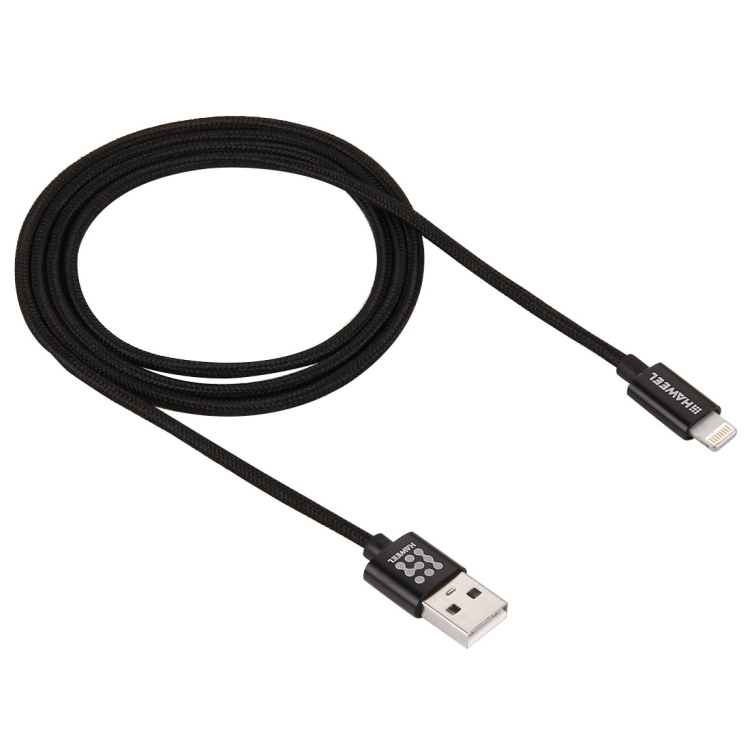HAWEEL 1m Nylon Woven Metal Head 3A 8 Pin to USB 2.0 Sync Data Charging Cable for iPhone, iPad(Black) HAWEEL 1m Nylon Woven Metal Head 3A 8 Pin to USB 2.0 Sync Data Charging Cable for iPhone, iPad(Black)