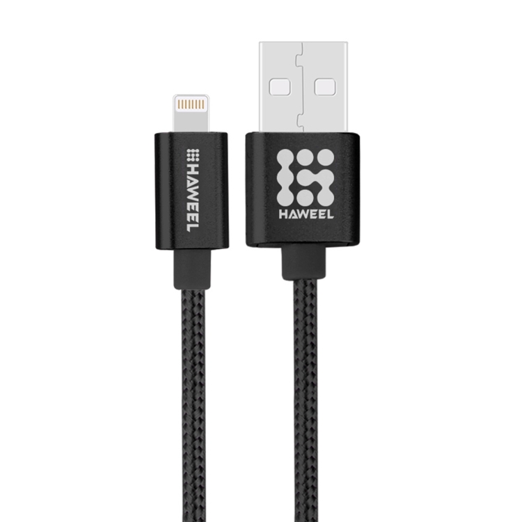 HAWEEL 1m Nylon Woven Metal Head 3A 8 Pin to USB 2.0 Sync Data Charging Cable for iPhone, iPad(Black) HAWEEL 1m Nylon Woven Metal Head 3A 8 Pin to USB 2.0 Sync Data Charging Cable for iPhone, iPad(Black)