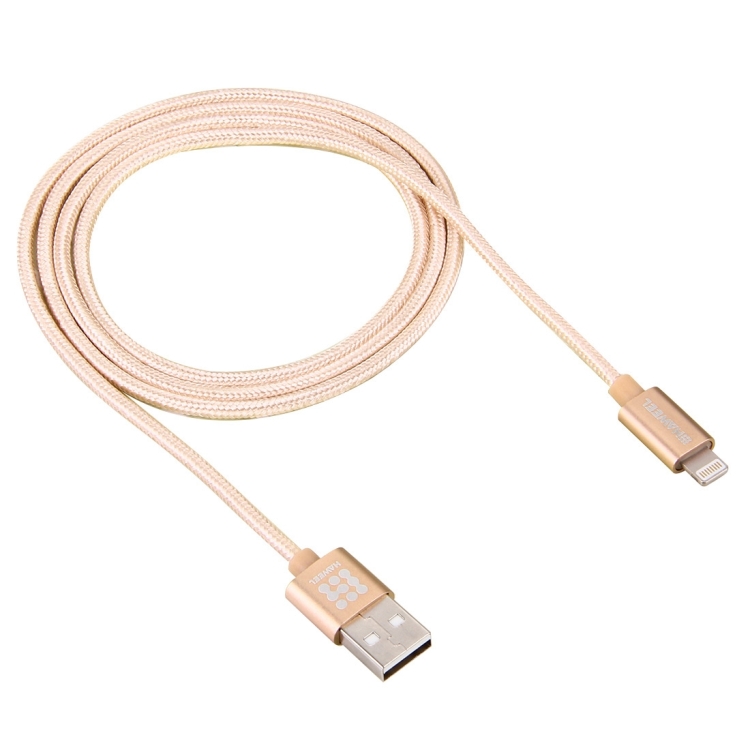 HAWEEL 1m Nylon Woven Metal Head 3A 8 Pin to USB 2.0 Sync Data Charging Cable for iPhone, iPad(Gold) HAWEEL 1m Nylon Woven Metal Head 3A 8 Pin to USB 2.0 Sync Data Charging Cable for iPhone, iPad(Gold)