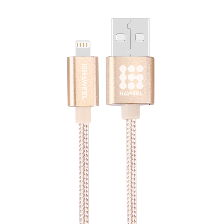 HAWEEL 1m Nylon Woven Metal Head 3A 8 Pin to USB 2.0 Sync Data Charging Cable for iPhone, iPad(Gold) HAWEEL 1m Nylon Woven Metal Head 3A 8 Pin to USB 2.0 Sync Data Charging Cable for iPhone, iPad(Gold)