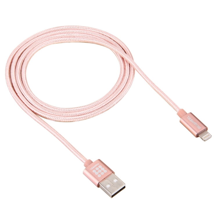 HAWEEL 1m Nylon Woven Metal Head 3A 8 Pin to USB 2.0 Sync Data Charging Cable for iPhone, iPad(Rose Gold) HAWEEL 1m Nylon Woven Metal Head 3A 8 Pin to USB 2.0 Sync Data Charging Cable for iPhone, iPad(Rose Gold)
