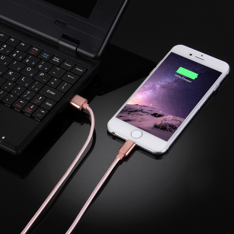 HAWEEL 1m Nylon Woven Metal Head 3A 8 Pin to USB 2.0 Sync Data Charging Cable for iPhone, iPad(Rose Gold) HAWEEL 1m Nylon Woven Metal Head 3A 8 Pin to USB 2.0 Sync Data Charging Cable for iPhone, iPad(Rose Gold)