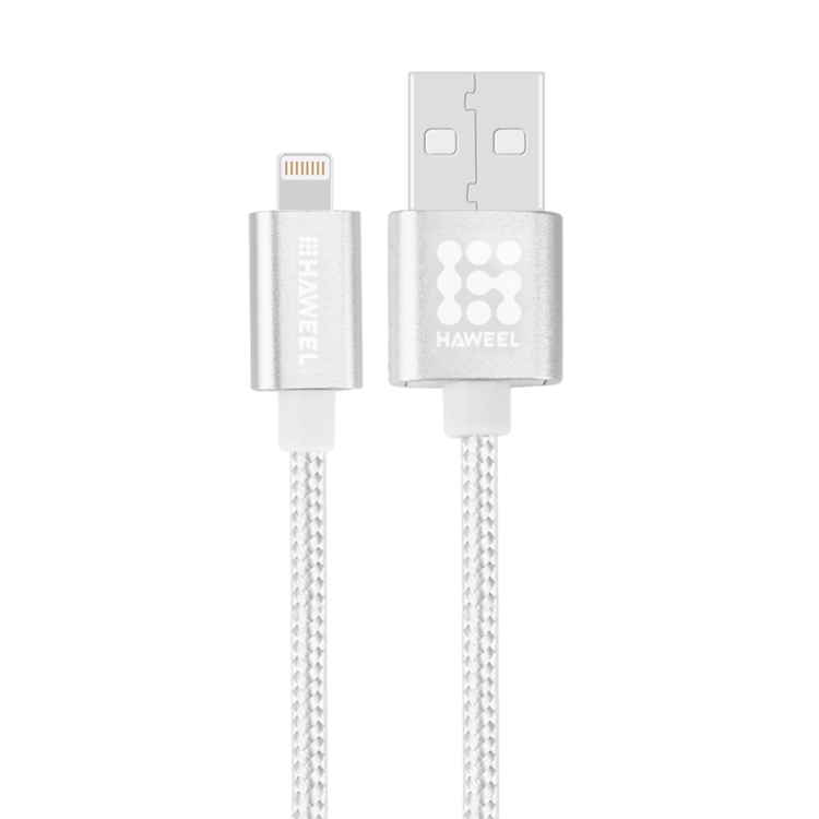 HAWEEL 1m Nylon Woven Metal Head 3A 8 Pin to USB 2.0 Sync Data Charging Cable for iPhone, iPad(Silver) HAWEEL 1m Nylon Woven Metal Head 3A 8 Pin to USB 2.0 Sync Data Charging Cable for iPhone, iPad(Silver)