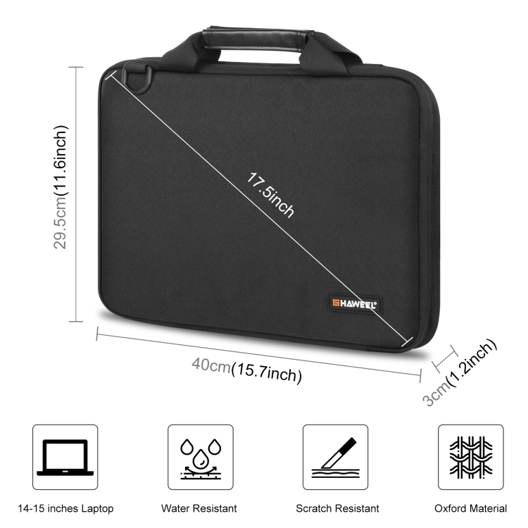 HAWEEL 15.0 inch Briefcase Crossbody Laptop Bag For Macbook, Lenovo Thinkpad, ASUS, HP(Black) - 3