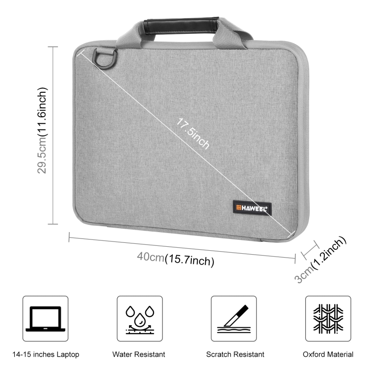 HAWEEL 15.0 inch -16.0 inch Briefcase Crossbody Laptop Bag For Macbook, Lenovo Thinkpad, ASUS, HP(Grey) - 3