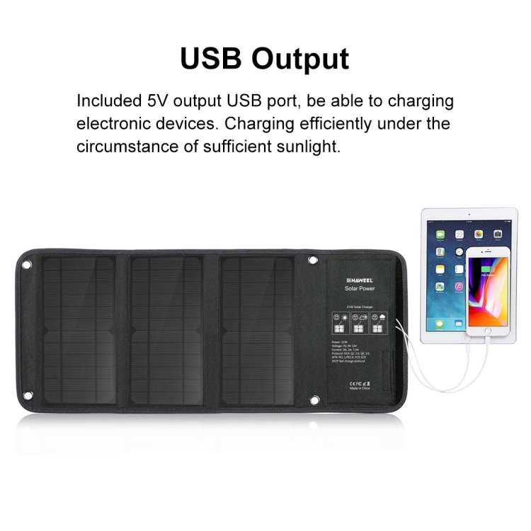 HAWEEL 21W Foldable Solar Panel Charger with 5V 3A Max Dual USB Ports - 4