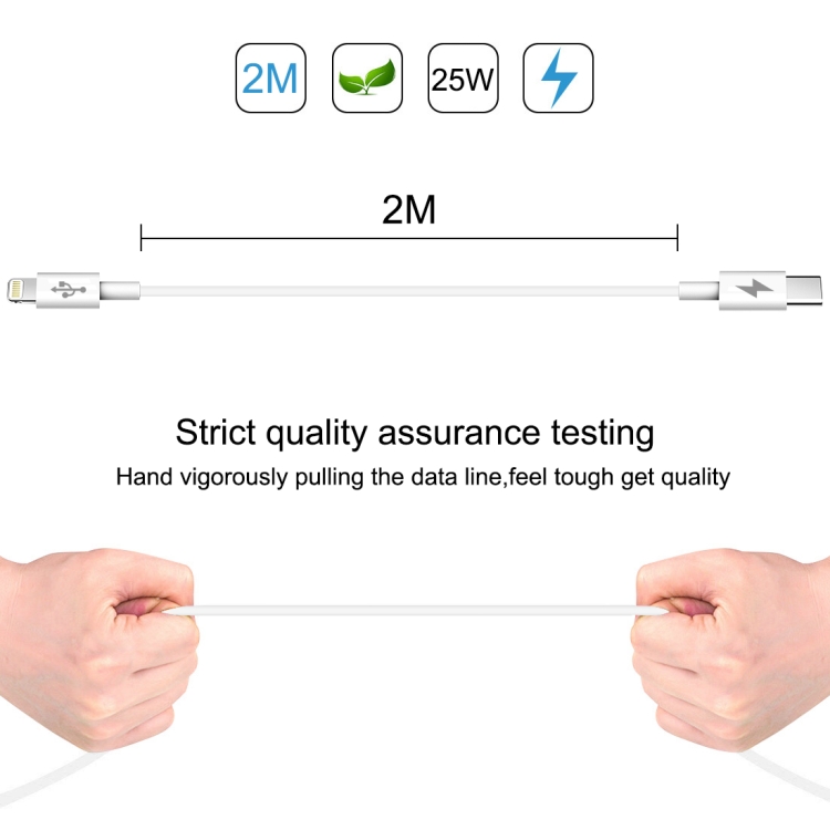 HAWEEL 25W 3A USB-C / Type-C to 8 Pin PD Fast Charging Cable for iPhone, iPad, Cable Length: 2m HAWEEL 25W 3A USB-C / Type-C to 8 Pin PD Fast Charging Cable for iPhone, iPad, Cable Length: 2m