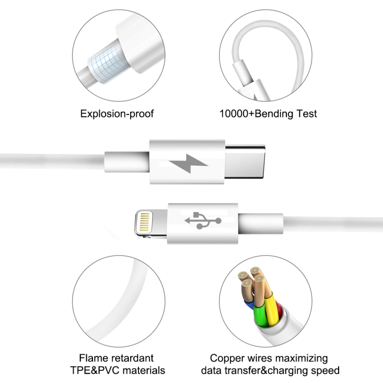 HAWEEL 25W 3A USB-C / Type-C to 8 Pin PD Fast Charging Cable for iPhone, iPad, Cable Length: 2m HAWEEL 25W 3A USB-C / Type-C to 8 Pin PD Fast Charging Cable for iPhone, iPad, Cable Length: 2m