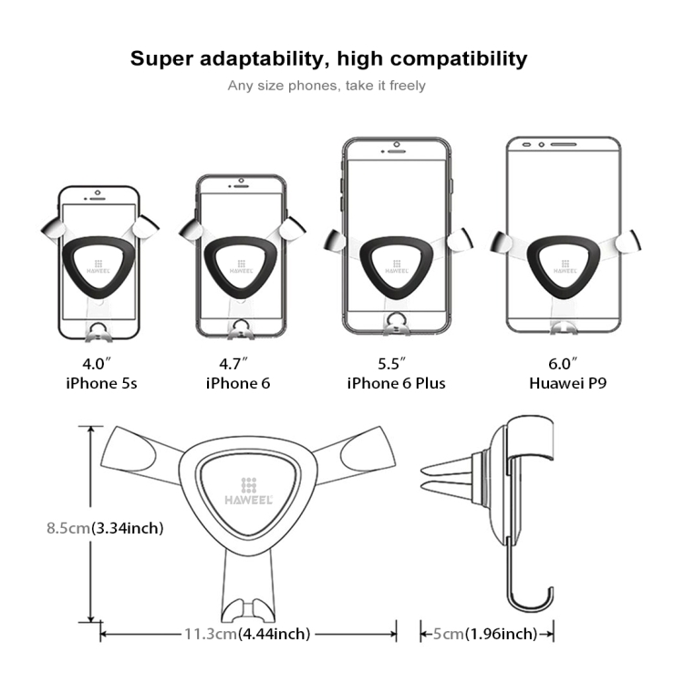 [US Warehouse] HAWEEL Triangle Design Universal Car Air Vent Phone Holder Mount