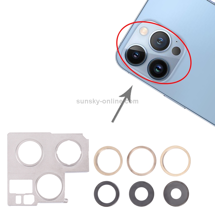 Cubierta de lente de cámara con soporte de retención para iPhone 13 Pro Max (Oro) - 4