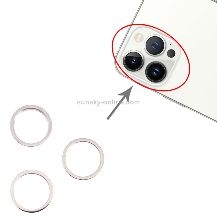 3 PCS Cámara trasera Lente de vidrio Metal exterior Anillo de aro de protector para iPhone 13 Pro Max (Blanco) - 3
