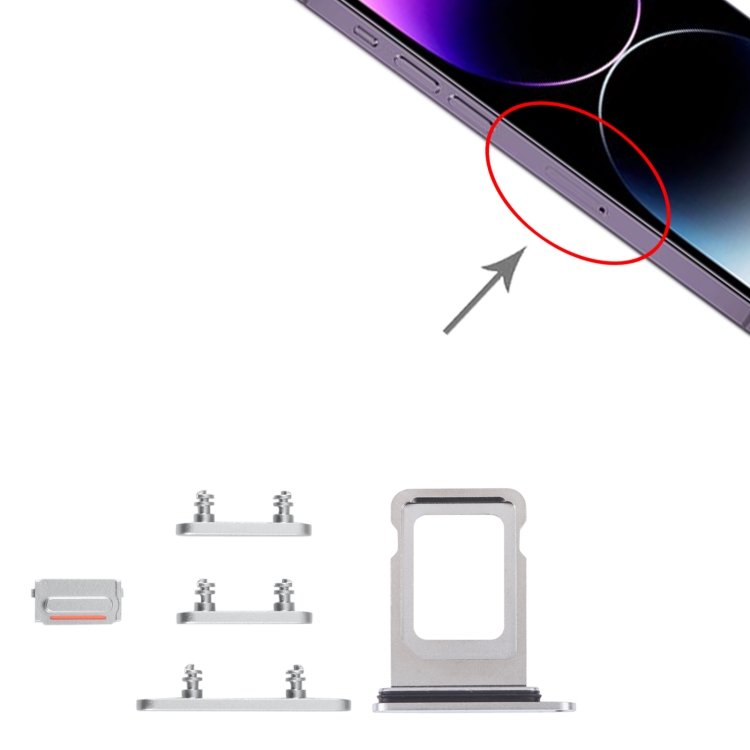 Bandeja de tarjeta SIM + Bandeja de tarjeta SIM + Teclas laterales para iPhone 14 Pro (Plata) - 3