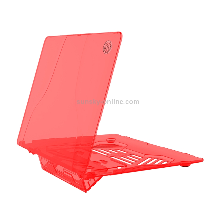 Multi-function Ultra-thin Translucent Heat Dissipation Laptop PC Protective Case for MacBook Air 13.3 inch(2018), with Holder & Handle & Slip-resistant Feet(Red)