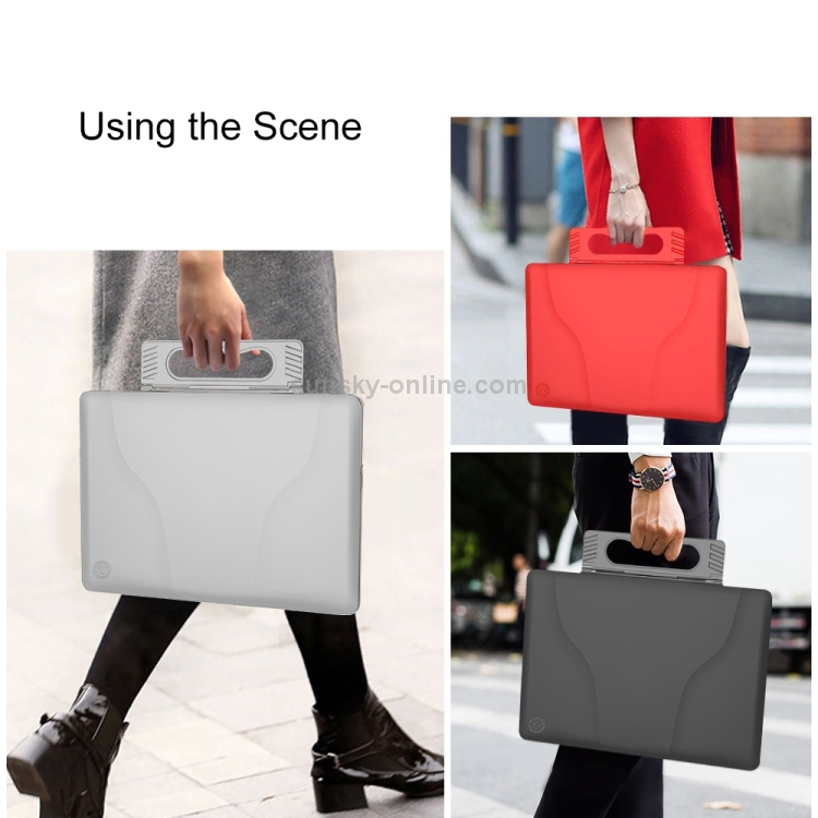 Multi-function Ultra-thin Translucent Heat Dissipation Laptop PC Protective Case for MacBook Air 13.3 inch(2018), with Holder & Handle & Slip-resistant Feet(Red)
