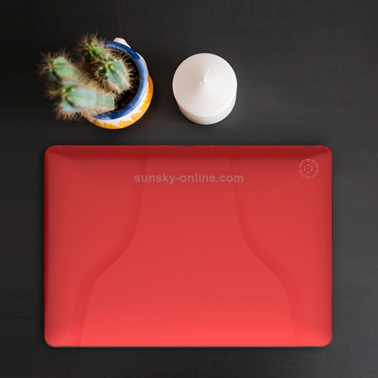 Multi-function Ultra-thin Translucent Heat Dissipation Laptop PC Protective Case for MacBook Air 13.3 inch(2018), with Holder & Handle & Slip-resistant Feet(Red)