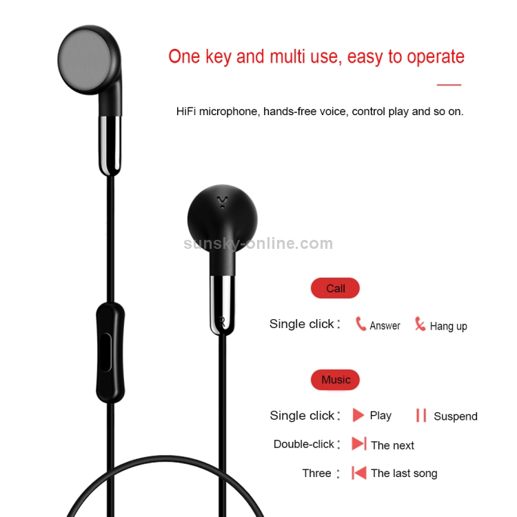 USAMS EP-16 ABS + TPE 3.5mm Flat In-Ear Bluetooth Stereo Earphone with Line Control